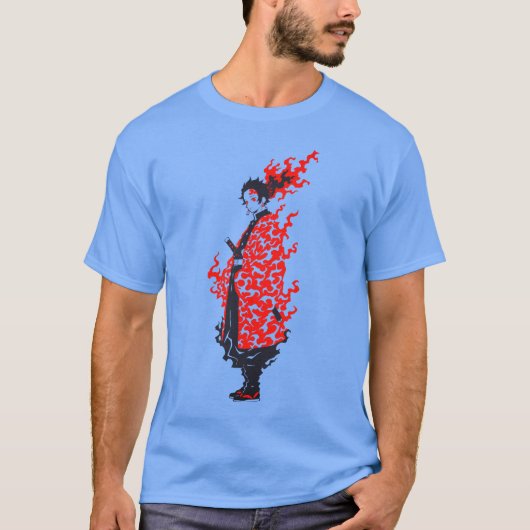 Anime Samurai Fiery Warrior Japanisch Anime T-Shirt (Vorderseite)
