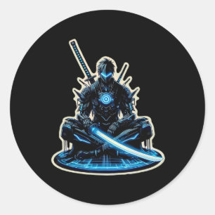 Anime Samurai Gamer Warrior Sci-fi Cyber Punk Futu Runder Aufkleber