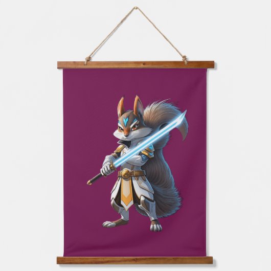Anime Samurai Squirrel Warrior Wandteppich Mit Holzrahmen (Vorderseite)