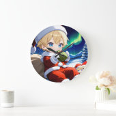Anime Santa Boy Aurora Christmas Wall Clock Große Wanduhr (Zuhause)