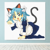 Anime Schoolgirl Cat auf ihren Knien in Magierklei Leinwanddruck (Insitu (Holzboden))