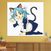 Anime Schoolgirl Cat auf ihren Knien in Magierklei Leinwanddruck (Insitu (Wohnzimmer))