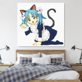 Anime Schoolgirl Cat auf ihren Knien in Magierklei Leinwanddruck (Insitu (Schlafzimmer))