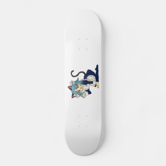 Anime-Schulmädchen-Katze auf ihren Knien im Skateboard (Vorderseite)