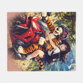 Anime-Schulmädchen und Tiger-Motorradfahrt – Fleecedecke (Vorderseite (Horizontal))