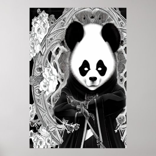 Anime-Schwarz-Weiß-Panda | AI Art Poster (Vorne)