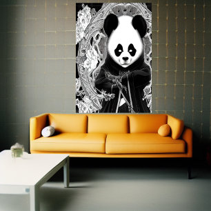 Anime-Schwarz-Weiß-Panda AI Art Poster