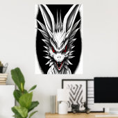 Anime, Schwarz, Weiß und Rot | AI Art Poster (Heimbüro)