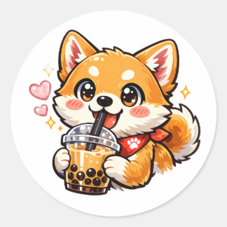 Anime Shiba Inu trinkt Bubble Tea Kawaii Aufkleber