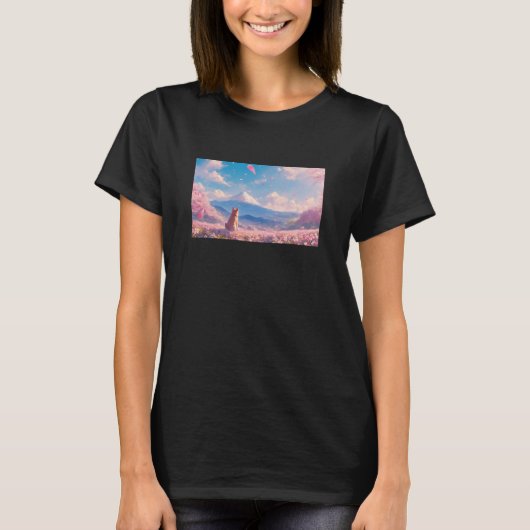 Anime Shiba Inu Under Sakura Tree with Mount Fuji T-Shirt (Vorderseite)