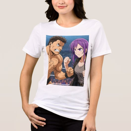 Anime Showdown: Kämpfer vs Heldin Tri-Blend Shirt (Vorderseite)
