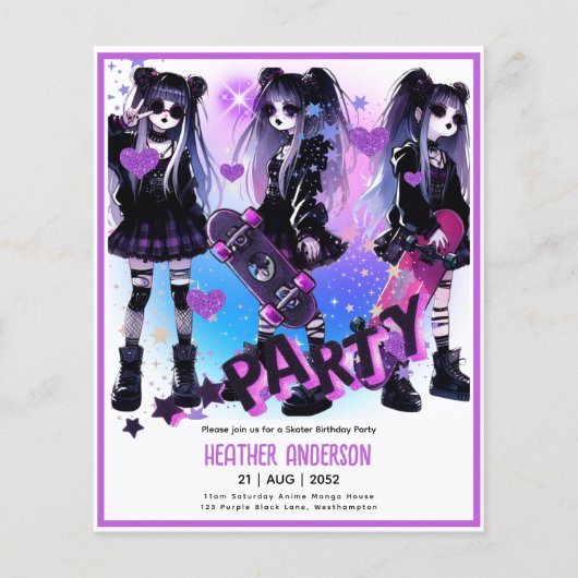 Anime Skater Girl Birthday Party Skateboarding (Vorderseite)