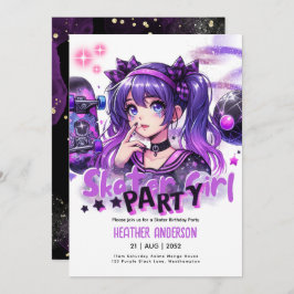 Anime Skater Girl Birthday Party Skateboarding Einladung