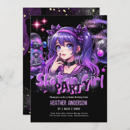 Anime Skater Girl Birthday Party Skateboarding Einladung