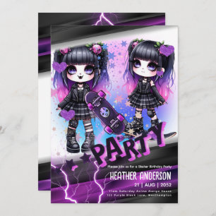 Anime Skater Girl Birthday Party Skateboarding Einladung