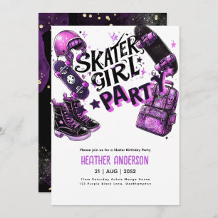 Anime Skater Girl Birthday Party Skateboarding Einladung