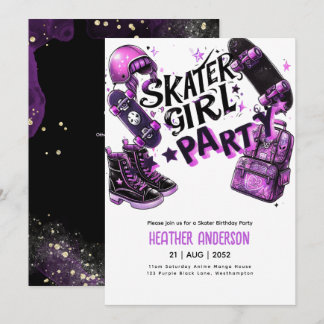 Anime Skater Girl Birthday Party Skateboarding Einladung