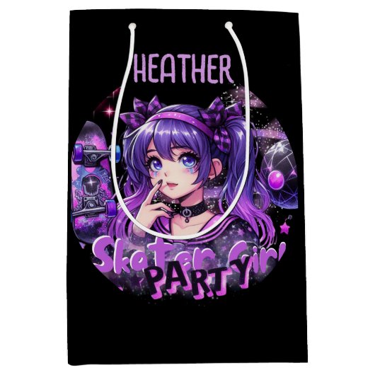 Anime Skater Girl Birthday Party Skateboarding Mittlere Geschenktüte (Vorderseite)