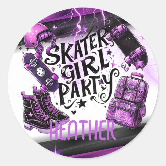 Anime Skater Girl Birthday Party Skateboarding Runder Aufkleber (Vorderseite)