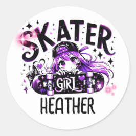 Anime Skater Girl Birthday Party Skateboarding Runder Aufkleber