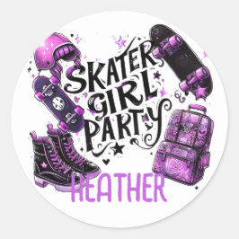 Anime Skater Girl Birthday Party Skateboarding Runder Aufkleber