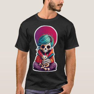 Anime Skeleton Holding a Cat Shirt Lazy Halloween