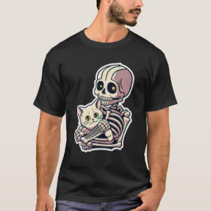 Anime Skeleton Holding a Cat Shirt Lazy Halloween