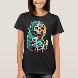 Anime Skeleton Holding a Cat Shirt Lazy Halloween