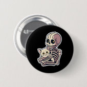Anime Skeleton Holding a Cat Shirt Lazy Halloween Button (Vorne & Hinten)