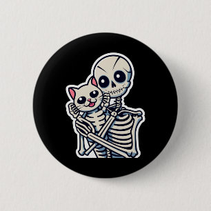 Anime Skeleton Holding a Cat Shirt Lazy Halloween Button