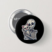 Anime Skeleton Holding a Cat Shirt Lazy Halloween Button (Vorne & Hinten)