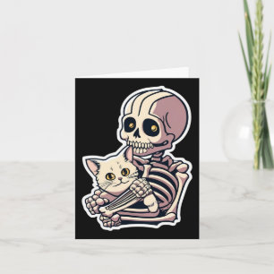 Anime Skeleton Holding a Cat Shirt Lazy Halloween Karte