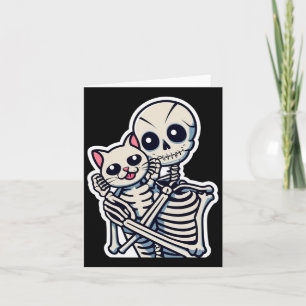Anime Skeleton Holding a Cat Shirt Lazy Halloween Karte