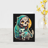 Anime Skeleton Holding a Cat Shirt Lazy Halloween Karte (Gelbe Blume)