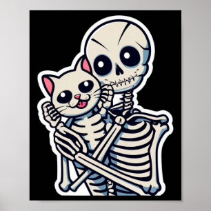 Anime Skeleton Holding a Cat Shirt Lazy Halloween Poster