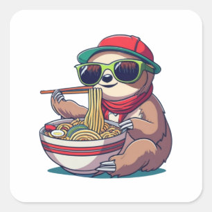 Anime Sloth Eating Ramen Quadratischer Aufkleber