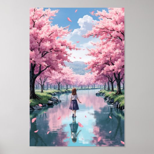 Anime Spring Blossom River Wall Art Poster (Vorne)