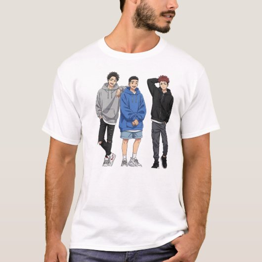 Anime Squad Goals T-Shirt - Drei Freunde (Vorderseite)