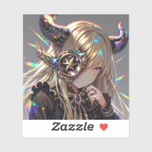 Anime Steampunk Horned Beauty mit Star Monocle Aufkleber (Blatt)