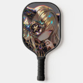 Anime Steampunk Horned Beauty mit Star Monocle Pickleball Schläger (Rückseite)