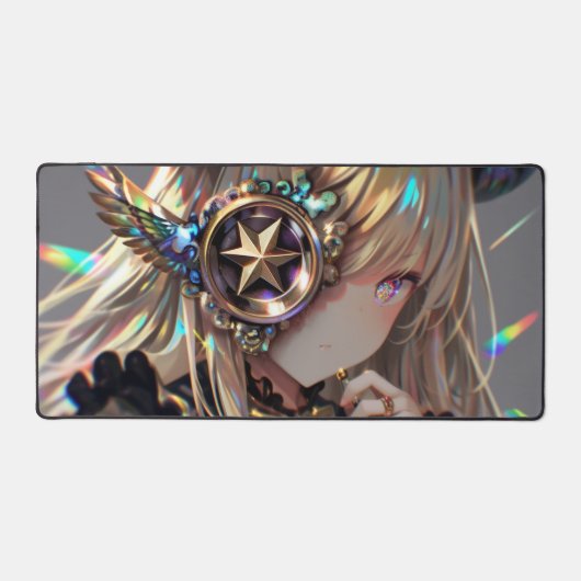 Anime Steampunk Horned Beauty mit Star Monocle Schreibtischunterlage (Vorderseite)