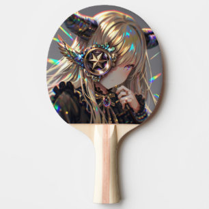 Anime Steampunk Horned Beauty mit Star Monocle Tischtennis Schläger