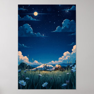 Anime Sternennacht Wiesen Wandkunst Poster