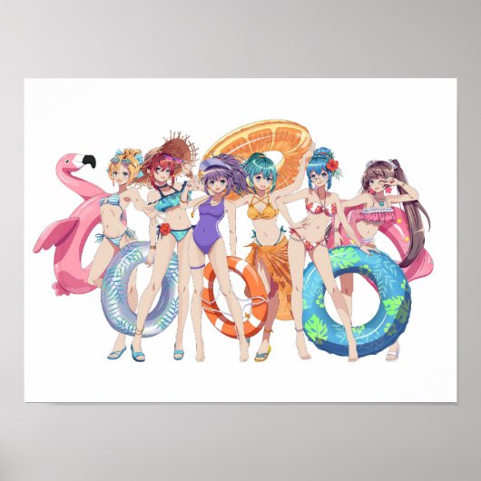 Anime-Strand-Mädchen Sommergruppe Poster (Vorne)