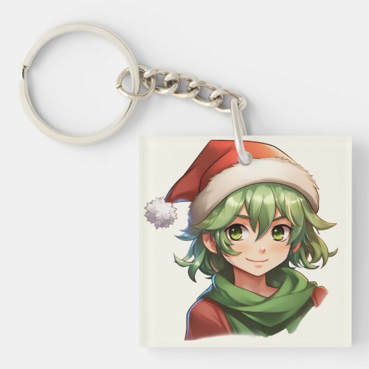 Anime Style Christmas Elf Portrait Schlüsselanhänger (Vorderseite)