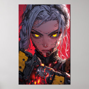 Anime Style Concept Art on Red Background Poster