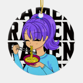 Anime style girl aß Noodles schwarzen Text Keramik Ornament