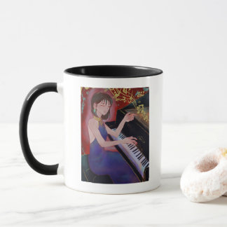 Anime Style Girl Playing Piano Elegant Music Tasse