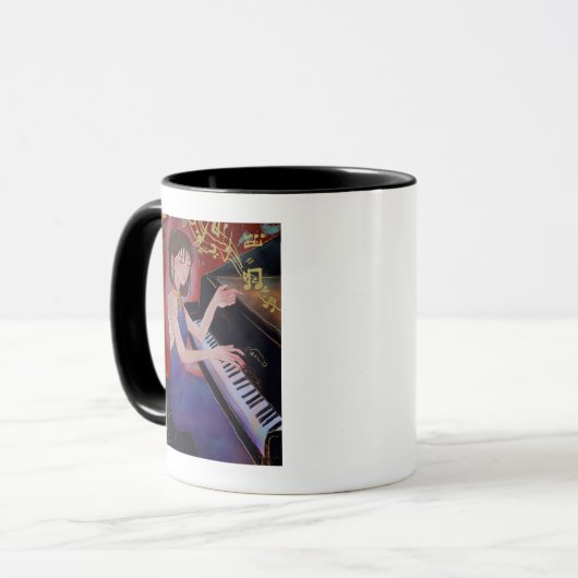Anime Style Girl Playing Piano Elegant Music Tasse (Vorderseite Links)