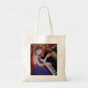 Anime Style Mädchen spielt Klavier elegante Musik Tragetasche